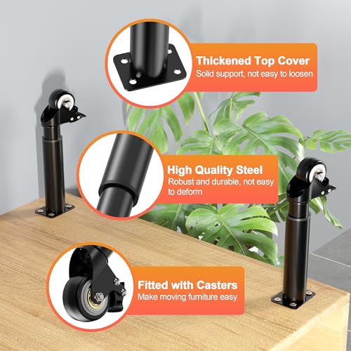 Wlrrcwdttc 7-12 inch Metal Adjustable Furniture Legs with 2.36 inch Swivel Caster Wheels for Cabinet/Sofa/Bed/Dresser/Couch/Coffee Table,Heavy Duty Replacement Support Legs with Caster Wheels Set of 4