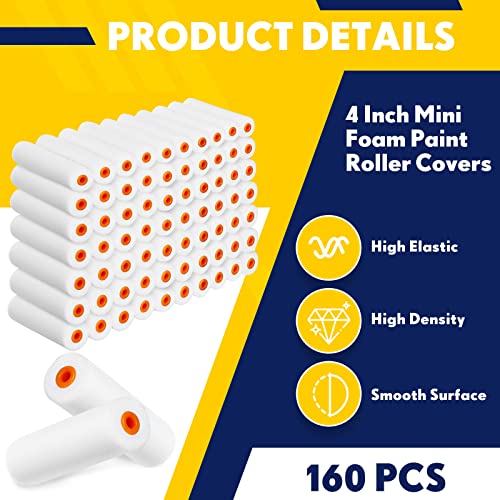 Leumoi 160 Pcs 4 Inch Foam Mini Paint Roller Covers