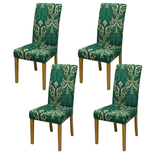 Dining Chair Covers, Stretch Seat Covers, Washable Furniture Protector - color: Gilded Floral Green, size: ‌Milk Silk