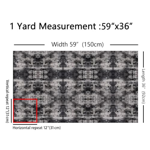 Erosebridal Modern Abstract Fabric by the Yard,Boho Trippy Black Grey - color: Black Grey, size: 3 Yards
