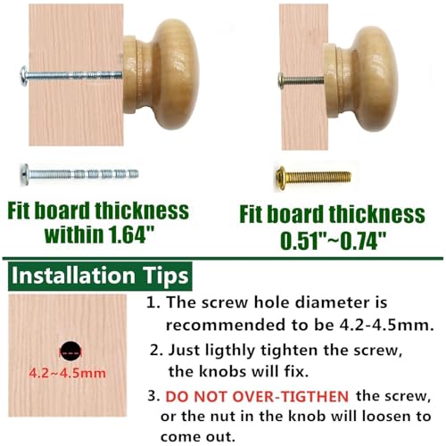 2Pcs Wooden Cabinet Knobs, 1.77" Wood Dresser Knobs Kitchen Cabinet Knobs Modern Round Knob for Furniture Dresser Cupboard Drawer Closet Door (Wood Finished) - color: Finished Wood