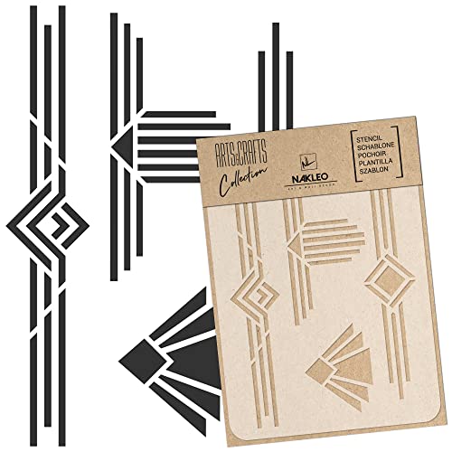 NAKLEO Painting Stencil for Crafts A5 5.9” x 8.3”, Art Deco Frames Borders Pattern, Reusable Plastic DIY & Scrapbooking Drawing Template, Decoupage Art Home Decor, Wall Wood Fabric Furniture - color: Art Deco Frames #2, size: A5