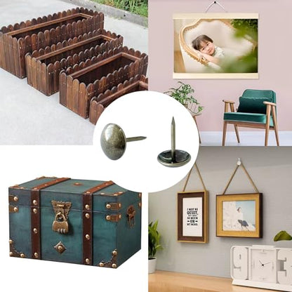 350Pcs Bronze Upholstery Tacks 7/16'' Round Head Decorative Furniture Nails Antique Thumb Tacks for Sofa Chair DIY Projects Cork Board Home Decor 11x17mm - size: 350Pcs