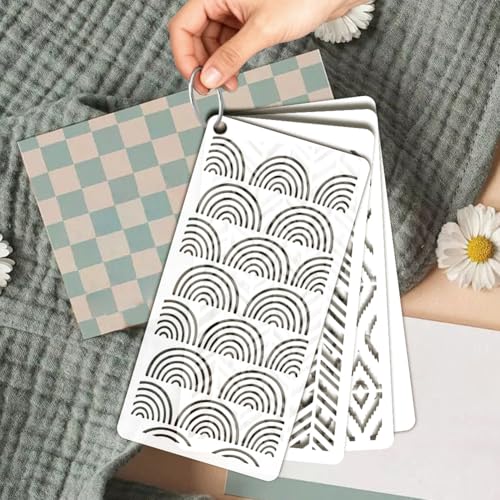 12 Sheets Boho Aesthetics Stencil for Painting, Rainbow Flower Square Modern Texture Drawing Stencil Geometric Reusable Art Stencils Template for Painting on Wall Wood Home Decor - style: Boho Aesthetics