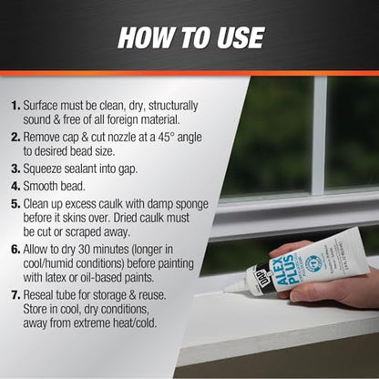 DAP Alex Plus Acrylic Latex Caulk, White, 2.8 oz (7079800956)