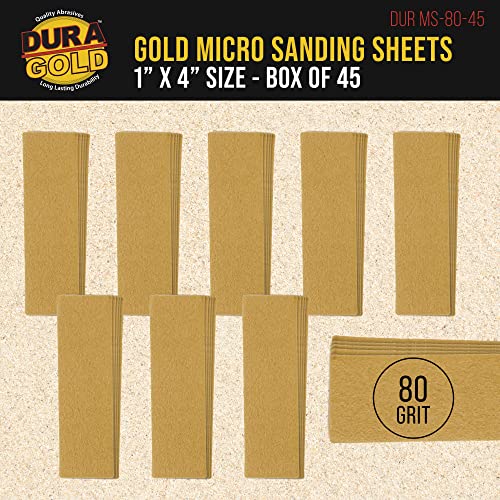 Dura-Gold Premium 1" x 4" Gold Sandpaper Micro Sheets, 80 Grit (Box of 45) - style: 80 Grit