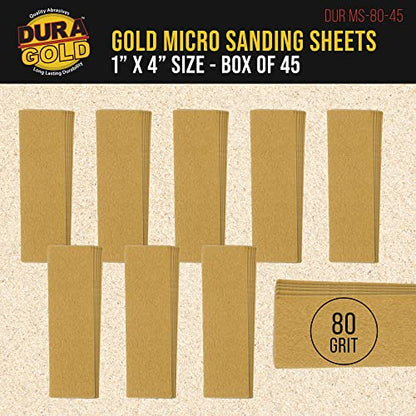 Dura-Gold Premium 1" x 4" Gold Sandpaper Micro Sheets, 80 Grit (Box of 45) - style: 80 Grit