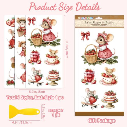 Peacoblue Strawberries and Mice Rub On Transfers for Furniture Craft 6"x12" - style: Strawberries and Mice