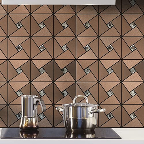 Art3d Peel & Stick Backsplash， Metal Mosaic Tiles, 10 pcs, Copper Windmill - color: Copper, size: 12x12 Inch