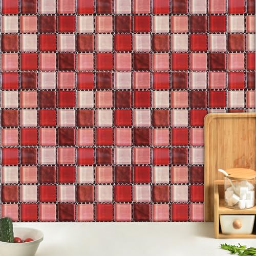Geesatis Red Peel and Stick Backsplash,Self-Adhesive Removable Wall Tiles - color: Red