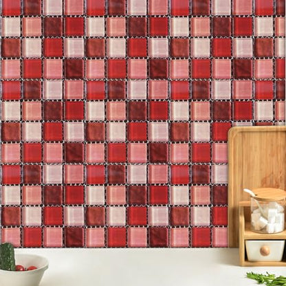 Geesatis Red Peel and Stick Backsplash,Self-Adhesive Removable Wall Tiles - color: Red