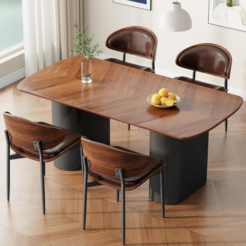 REONEY Dining Chairs Set of 4, Mid-Century Modern Kitchen Chairs, Brown - color: Brown Pu