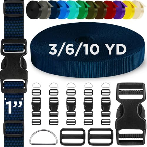 TECEUM 1" Nylon Strap Kit with Buckles, Navy Blue 6 yards Repair Set - color: Navy Blue, size: 1" - 6 yards, style: 6 Buckle - 12 Slides - 6 D-rind