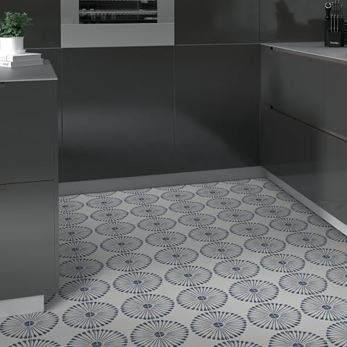 16-Sheet Peel and Stick Floor and Wall Tile, 9" x 9" Blue Stone Composite Self Adhesive Vinyl Flooring, Patterned Flower Groutable Backsplash Tile for Kitchen Bathroom Shower - color: Blue