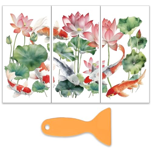 OLYCRAFT 3pcs/Set Koi Pond Rub on Transfers for Furniture and Crafts 6x12 Inch Lotus Furniture Decals Furnitures Transfer Stickers with 1pc Scraper Rub on Decals for Home Decor Scrapbooking - style: Koi