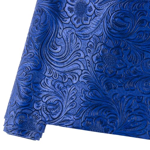 Ramya Embossed Faux Leather Sheets Fabric 12" x 53",for Handmade DIY Bows Wallet Sewing,Leather Earring Crafts Projects (Royal Blue) - color: Royal Blue