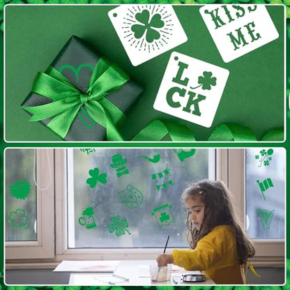 AUGSHY 56 Pack St Patricks Day Stencils, 3 Inch Clover Craft Templates - style: St Patrick's