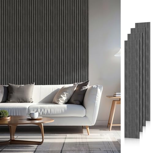SMARTSTANDARD Wood Slat Acoustic Wall Panels 4 Pack 94"x12.6" Dark Gray - color: Dark Gray, size: 94.5" x 50.4"