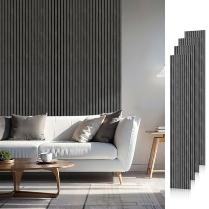 SMARTSTANDARD Wood Slat Acoustic Wall Panels 4 Pack 94"x12.6" Dark Gray - color: Dark Gray, size: 94.5" x 50.4"