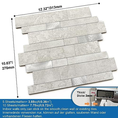 Stone Peel Stick Backsplash Tiles Kitchen Wall Cement Grey 5pcs - color: Cement Grey, size: 5sheets