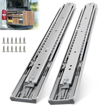 Thickened 200Lbs Soft Close Heavy Duty Drawer Slides 1 Pair 24 Inch Full Extension Ball Bearing Self Slow Closing Rails Kitchen Cabinet Tool Box Runners Tracks Glides (1/2" Thick, 24" L) - size: 24inch, style: W:51mm(Soft Close)