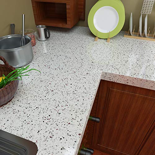 Livelynine 24 X197 Inch White Granite Countertop Contact Paper Waterproof Peel and Stick Countertops Laminate Sheets Kitchen Counter Top Covers Bathroom Renter Friendly Wallpaper Cabinet Vinyl Wrap - size: 24" x 197"