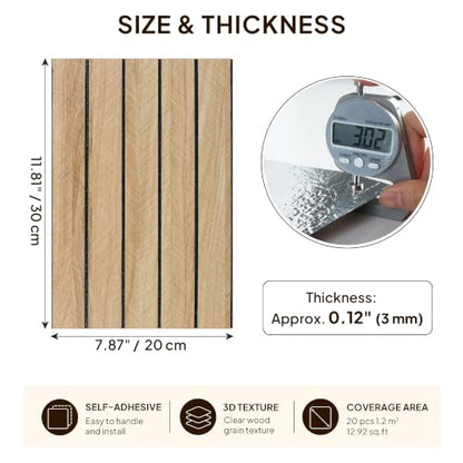 Peel and Stick Wood Wall Panels, 20 Pack, 3D Textured Faux Wood Grain - color: YG002-20