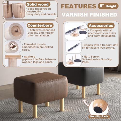 8 Inch Tall Heavy Duty Natural Wooden Furniture Legs Set of 4 - Cylindrical Solid Wood Legs for Sofa, Couch & High Tables - Varnished Replacement Feet - color: Varnished, size: 8 Inch