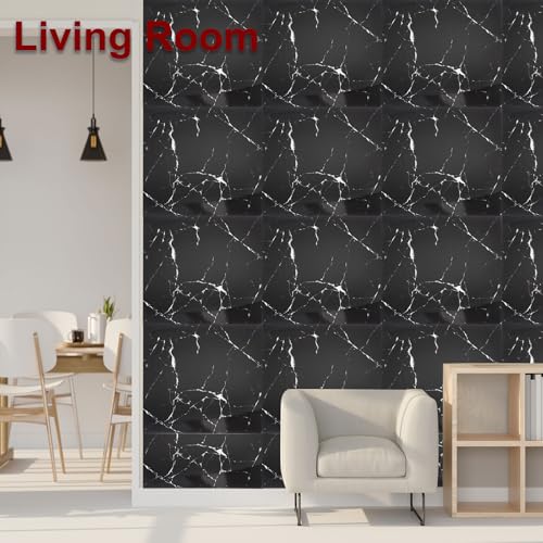 HARFINGTON 15pcs Peel and Stick Marble Tiles, Waterproof Wall Panel Backsplash, 12"x12" PVC Peel and Stick Shower Tiles for Bathroom, Kitchen, Living, Black and White Root Design - style: Black and White Root