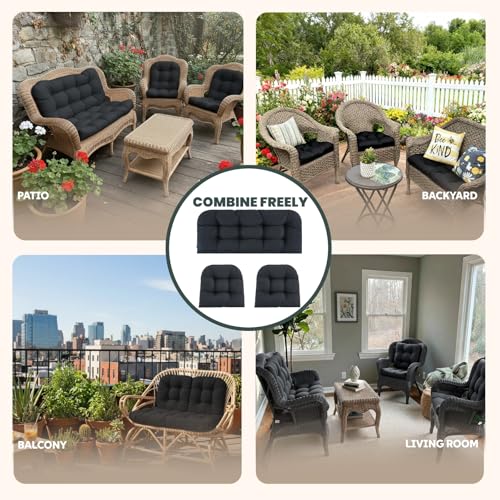 Wicker Chair Cushions 3 Piece Set, Waterproof Outdoor Cushion for Patio Furniture, Loveseat and U-Shaped Wicker Furniture Cushions, Black - color: Black