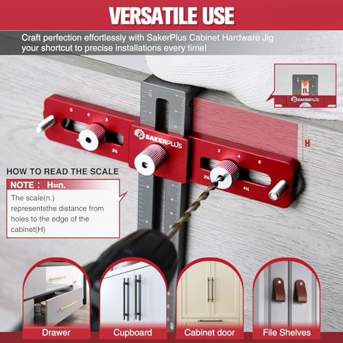 SakerPlus Cabinet Hardware Jig,Adjustable Cabinet Handle Template Tool for Knobs,Handles and Pulls,Straight Alignment Holes Drill Guide Self Centering Punch Locator for Drawer Cabinet Installation