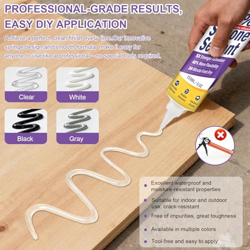Silicone Sealant 5oz, No Caulking Gun Needed, Flexible Adhesive Caulk, 100% Waterproof UV Weather Resistant Crack Filler for Kitchen Bathroom Shower Window Car RV (Black) - color: black