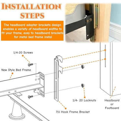 Set of 4 Bed Frame Conversion Brackets, Bolt On to Hook On