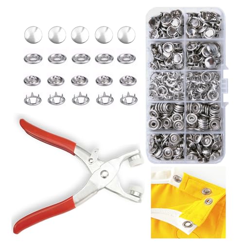 GTAAOY 9.5 mm Metal Snap Buttons with Snap Pliers, 100 Sets / 400 pcs - color: Silver Solid Prong Snaps