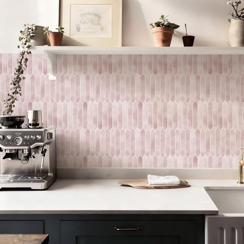 10 Sheets Thicker Peel and Stick Backsplash, 12"x12" Peel and Stick Wall Tiles, Hexagon Look Tiles Backsplash for Kitchen and Bathroom, Pink - color: Pink