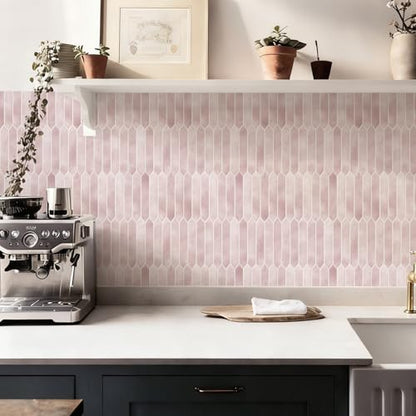 10 Sheets Thicker Peel and Stick Backsplash, 12"x12" Peel and Stick Wall Tiles, Hexagon Look Tiles Backsplash for Kitchen and Bathroom, Pink - color: Pink