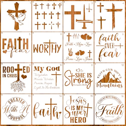 16 Pieces Christian Stencils for Crafts 6" Reusable Bible Verse Cross Faith Stencils for Painting on Wood Sign Canvas Fabric DIY Office Home Decoration - color: Christian(16Pcs)