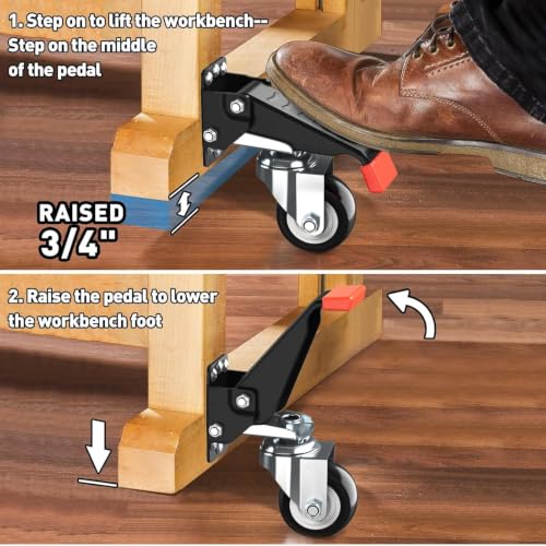 SPACEKEEPER Workbench Casters kit 660 Lbs- Retractable Casters, 4 Pack