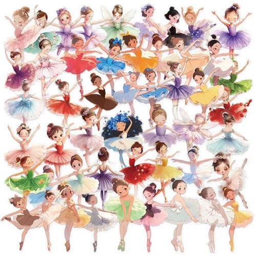 50pcs Transparent Ballet Girl Sticker, Cute Multi-Color Ballerina Dancing Girl Stickers for Water Bottle Scrapbook Laptop Luggage,Waterproof Funny Trendy Decals for Teens Girls Women (Ballet) - color: Ballet