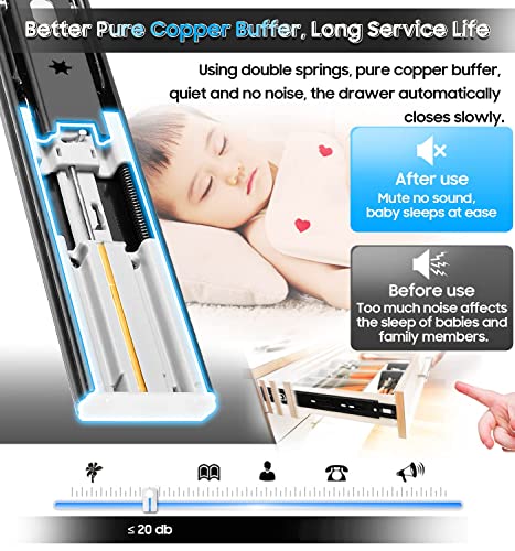 YENUO Soft Close Drawer Slides Full Extension Ball Bearing 12–24 Inch 100LB - color: Black-Soft Close, size: 16 Inch