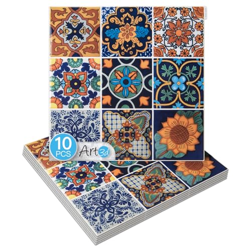 Art3d Talavera Design Peel and Stick Backsplash, 10-Pack, Geometric Floral - color: Geometric Floral