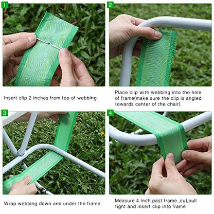 HESTYA 2 Rolls 2 1/4 Inch x 100 Feet Lawn Chair Webbing Folding Polypropylene Webbing for Outdoor Furniture Seat Repair Replacement - color: Green White