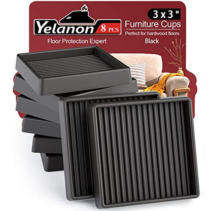 Non Slip Furniture Pads for Hardwood Floors -Yelanon 8Pcs 3” Coasters Cups - color: 8pcs3"square Black