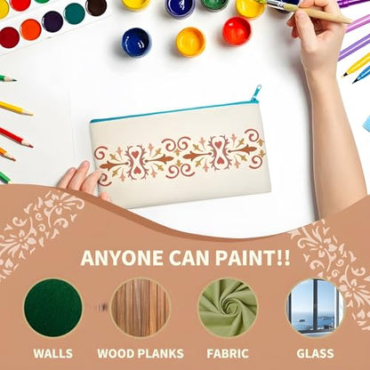 12 Geometric Border Stencils for Painting, Modern Trim for Furniture 12x3 - color: Geometric