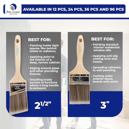 Pro Grade Paint Brushes, Flat & Angled Paint Brush Set, Walls & Trim, 2 Pc