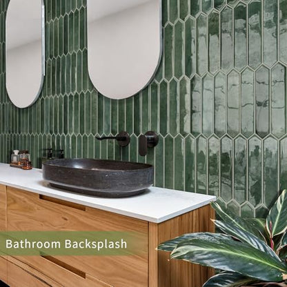 10 Sheets Long Hexagon Tile Peel and Stick Backsplash - color: Green