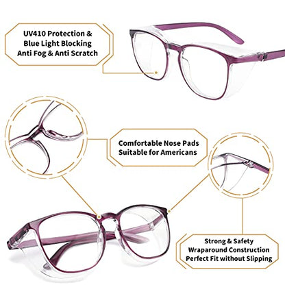 Alsenor Safety Glasses Anti Fog Goggles Protective Eyewear Blue Light Blocking Anti Dust UV Protection Glasses For Men Women (2 Pack (New Purple + Black)) - color: 2 Pack (New Purple + Black)