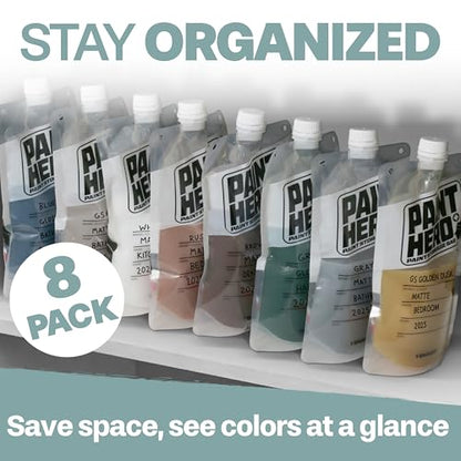 Paint Hero 8 Pack Paint Storage Bags - Airtight Refillable 1 Quart Pouches with Funnel