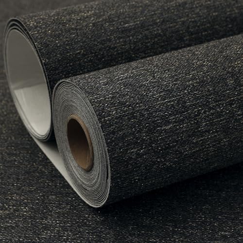 SHUFA Gold Black Cotton-Like Textured Grasscloth Wallpaper Matte Thick Real Woven Fabric Peel and Stick Contact Paper Removable Self Adhesive Washable (16.5"x78.7") A11s - color: Glod Black, size: 16.5"x78.7"