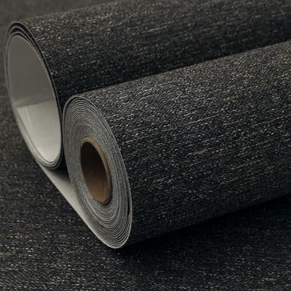 SHUFA Gold Black Cotton-Like Textured Grasscloth Wallpaper Matte Thick Real Woven Fabric Peel and Stick Contact Paper Removable Self Adhesive Washable (16.5"x78.7") A11s - color: Glod Black, size: 16.5"x78.7"